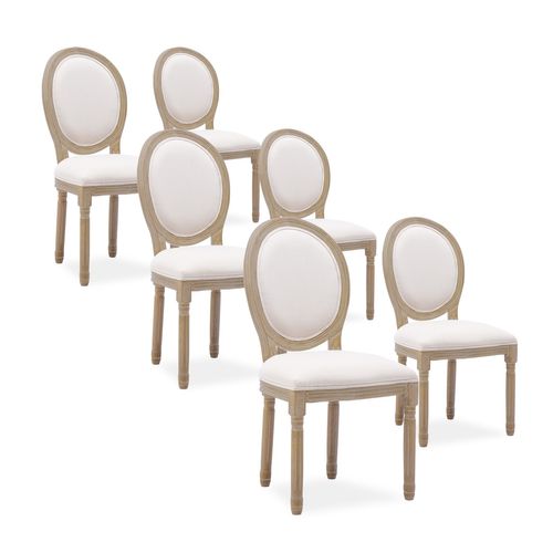 Lot De 6 Chaises Médaillon Louis Xvi Tissu Beige