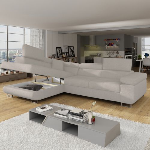 Canapé D'angle Gauche Convertible Marius Tissu Beige