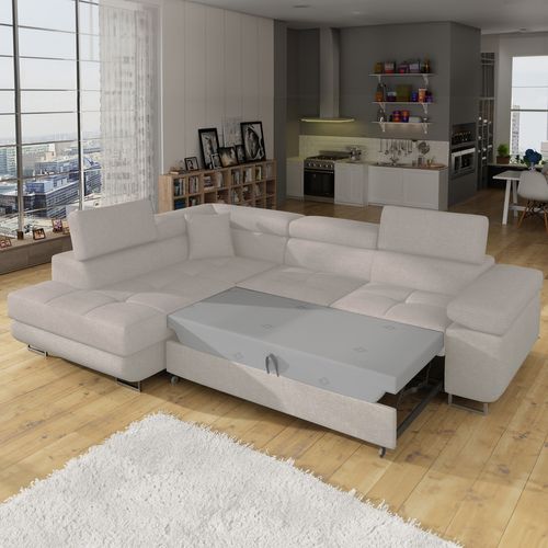 Canapé D'angle Gauche Convertible Marius Tissu Beige