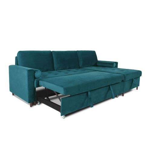 Canapé D'angle Convertible Réversible Claudio En Velours Bleu Canard