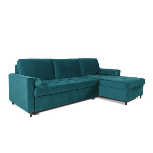 Canapé D'angle Convertible Réversible Claudio En Velours Bleu Canard