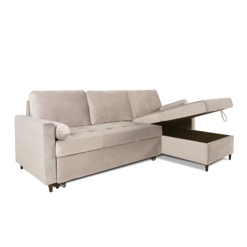 Canapé D'angle Convertible Réversible Claudio En Velours Beige