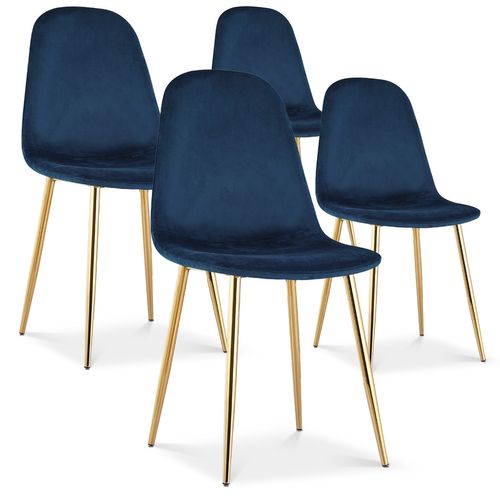 Lot De 4 Chaises Bali Velours Bleu Pieds Doré
