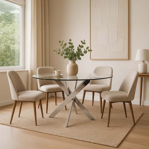 Table Ronde En Verre Et Pied Chromé Sofia