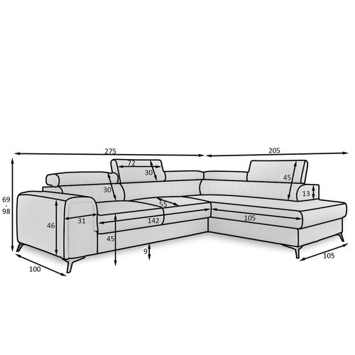 Canapé D'angle Droit Convertible Isaac Velours Noir