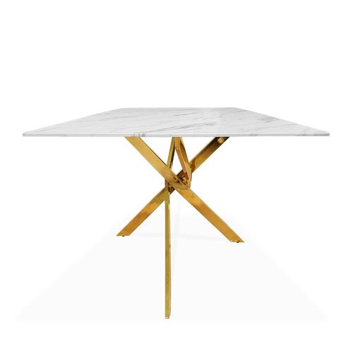 Table Rectangulaire En Verre Effet Marbre Et Pieds Doré Jodie