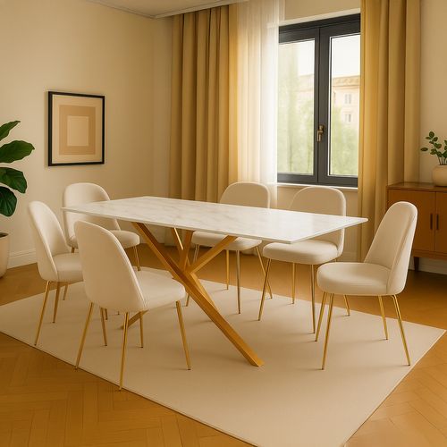 Table Rectangulaire En Verre Effet Marbre Et Pieds Doré Jodie