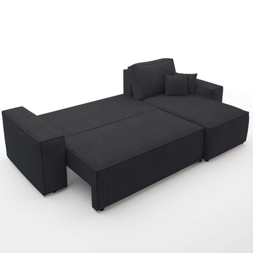 Canapé D'angle Convertible Réversible Lorenzo En Velours Côtelé Noir