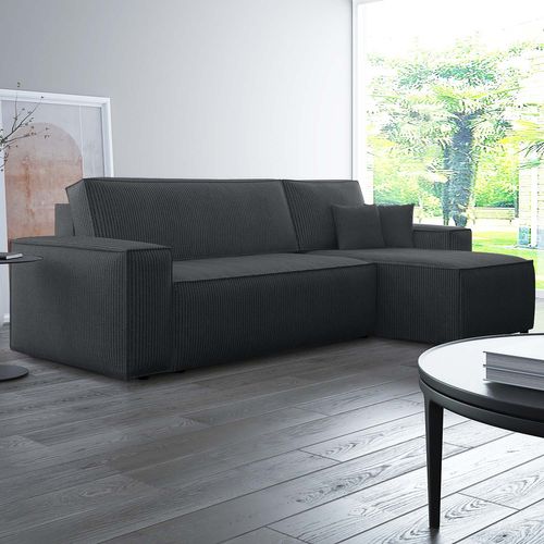 Canapé D'angle Convertible Réversible Lorenzo En Velours Côtelé Noir