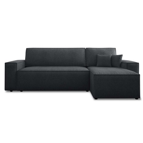 Canapé D'angle Convertible Réversible Lorenzo En Velours Côtelé Noir