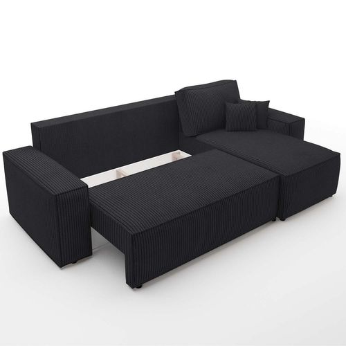 Canapé D'angle Convertible Réversible Lorenzo En Velours Côtelé Noir