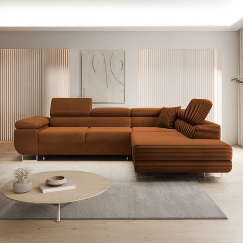 Canapé D'angle Droit Convertible Marius Velours Côtelé Terracotta