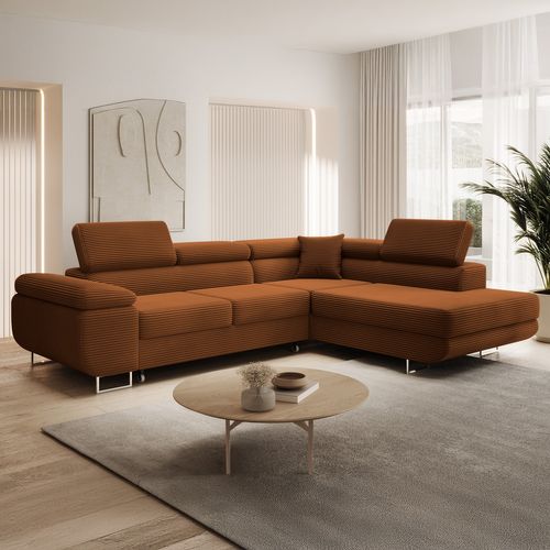 Canapé D'angle Droit Convertible Marius Velours Côtelé Terracotta