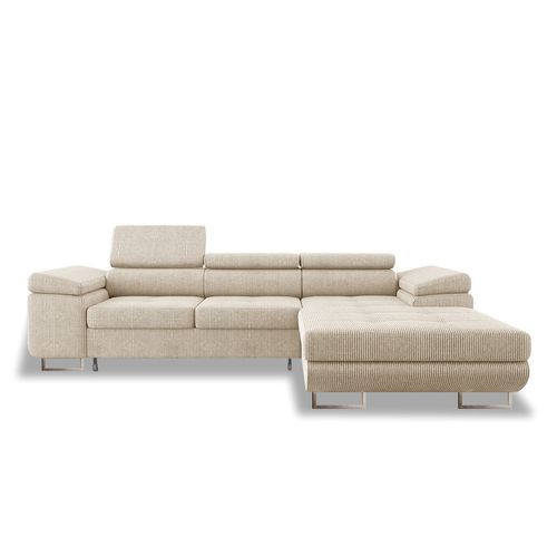 Canapé D'angle Droit Convertible Alphonso Velours Côtelé Beige