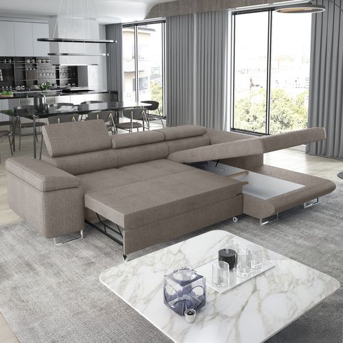 Canapé D'angle Droit Convertible Alphonso Velours Côtelé Taupe