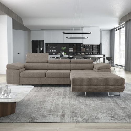 Canapé D'angle Droit Convertible Alphonso Velours Côtelé Taupe