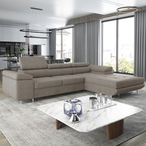 Canapé D'angle Droit Convertible Alphonso Velours Côtelé Taupe