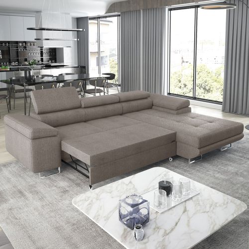 Canapé D'angle Droit Convertible Alphonso Velours Côtelé Taupe