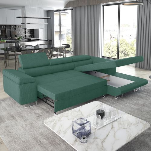 Canapé D'angle Droit Convertible Alphonso Velours Côtelé Vert