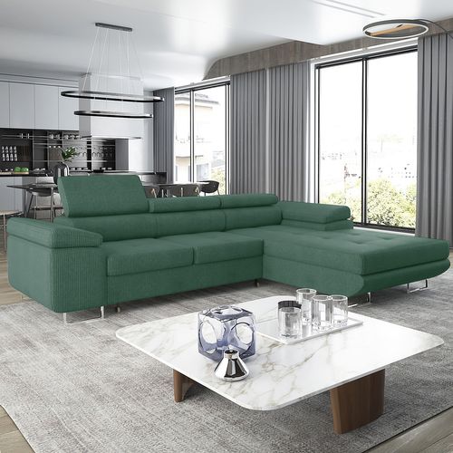 Canapé D'angle Droit Convertible Alphonso Velours Côtelé Vert