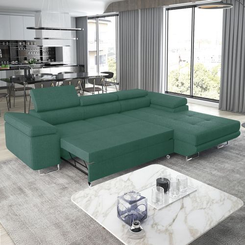 Canapé D'angle Droit Convertible Alphonso Velours Côtelé Vert