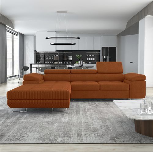 Canapé D'angle Gauche Convertible Alphonso Velours Côtelé Terracotta