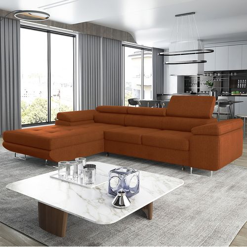 Canapé D'angle Gauche Convertible Alphonso Velours Côtelé Terracotta