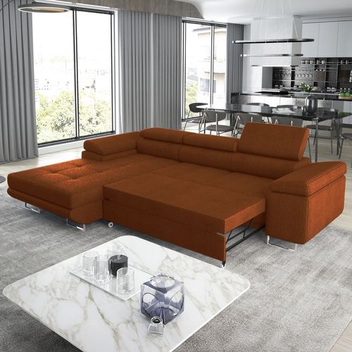 Canapé D'angle Gauche Convertible Alphonso Velours Côtelé Terracotta