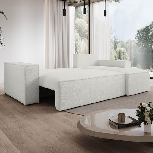 Canapé D'angle Convertible Réversible Lorenzo Bouclette Blanc