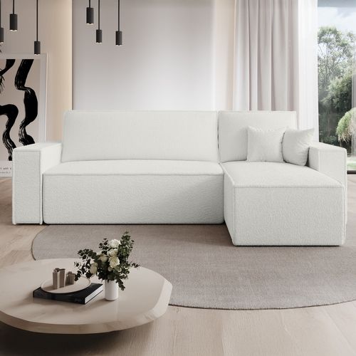 Canapé D'angle Convertible Réversible Lorenzo Bouclette Blanc