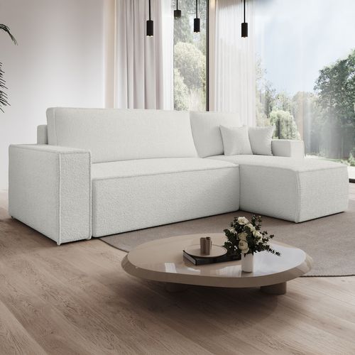 Canapé D'angle Convertible Réversible Lorenzo Bouclette Blanc