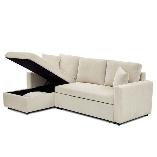 Canapé D'angle Convertible Rico Velours Côtelé Beige