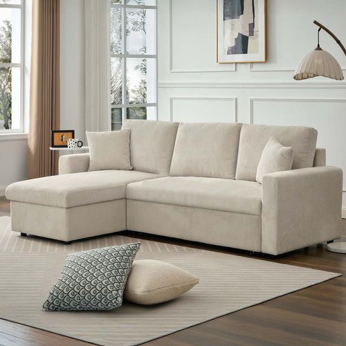 Canapé D'angle Convertible Rico Velours Côtelé Beige