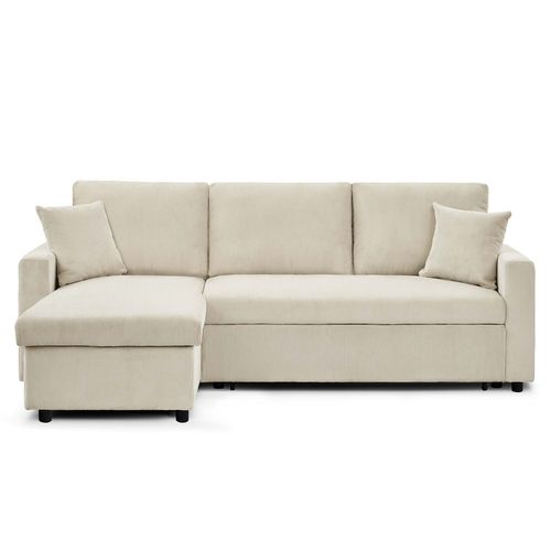 Canapé D'angle Convertible Rico Velours Côtelé Beige