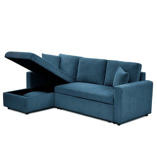 Canapé D'angle Convertible Rico Velours Côtelé Bleu