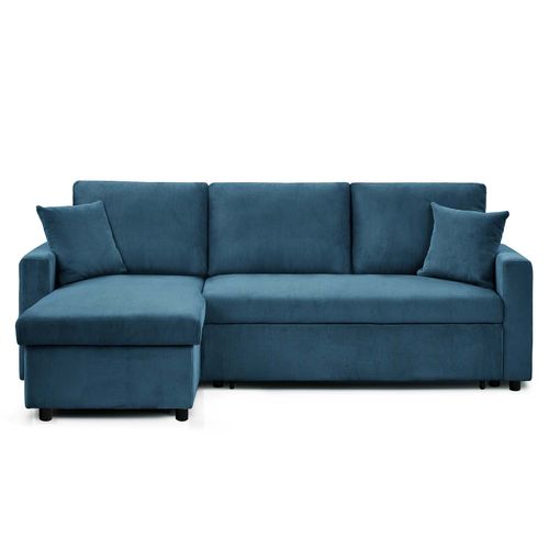 Canapé D'angle Convertible Rico Velours Côtelé Bleu