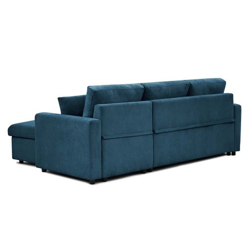 Canapé D'angle Convertible Rico Velours Côtelé Bleu