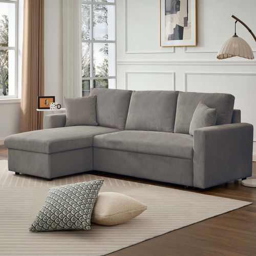 Canapé D'angle Convertible Rico Velours Côtelé Gris Foncé