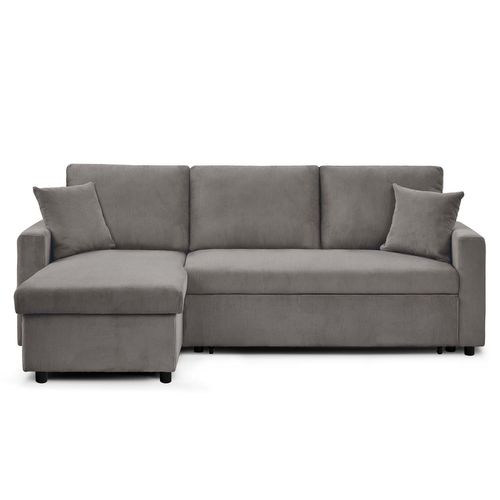 Canapé D'angle Convertible Rico Velours Côtelé Gris Foncé