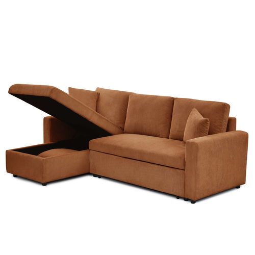 Canapé D'angle Convertible Rico Velours Côtelé Terracotta