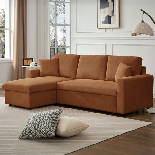 Canapé D'angle Convertible Rico Velours Côtelé Terracotta