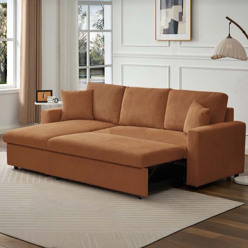 Canapé D'angle Convertible Rico Velours Côtelé Terracotta