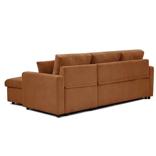 Canapé D'angle Convertible Rico Velours Côtelé Terracotta