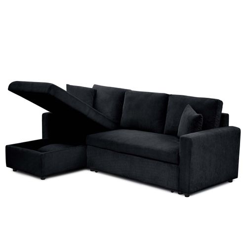 Canapé D'angle Convertible Rico Velours Côtelé Noir