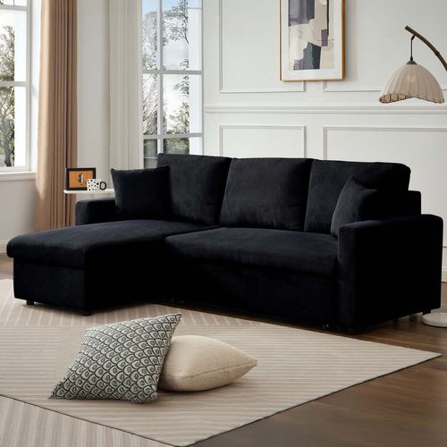 Canapé D'angle Convertible Rico Velours Côtelé Noir