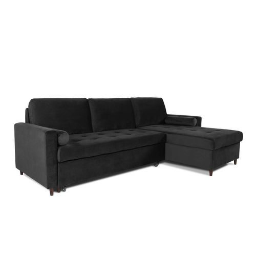 Canapé D'angle Convertible Réversible Claudio En Velours Noir