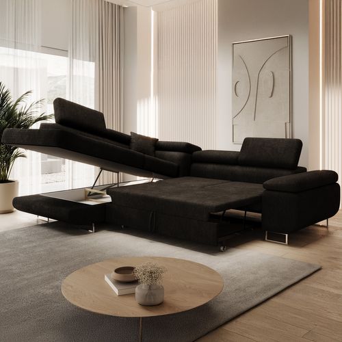 Canapé D'angle Gauche Convertible Marius Bouclette Noir