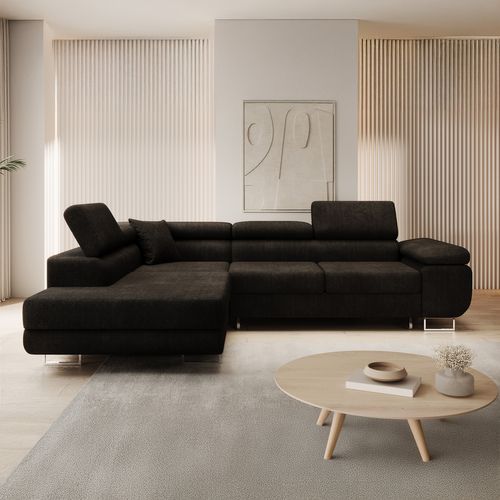 Canapé D'angle Gauche Convertible Marius Bouclette Noir