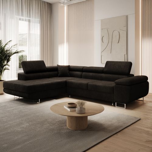 Canapé D'angle Gauche Convertible Marius Bouclette Noir