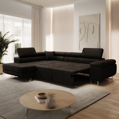 Canapé D'angle Gauche Convertible Marius Bouclette Noir